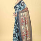 Blue Cotton Blend Printed Kalamkari Saree with Unstitched Blouse - Hiral Fashion | Swadesiicart