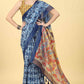 Blue Cotton Blend Printed Kalamkari Saree with Unstitched Blouse - Hiral Fashion | Swadesiicart