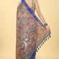Blue Cotton Blend Printed Kalamkari Saree with Unstitched Blouse - Hiral Fashion | Swadesiicart