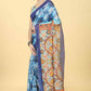 Blue Cotton Blend Printed Kalamkari Saree with Unstitched Blouse - Hiral Fashion | Swadesiicart