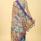 Blue Cotton Blend Printed Kalamkari Saree with Unstitched Blouse - Hiral Fashion | Swadesiicart