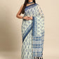 Blue Cotton Blend Printed Dabu Saree with Unstitched Blouse - Hiral Fashion | Swadesiicart