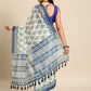 Blue Cotton Blend Printed Dabu Saree with Unstitched Blouse - Hiral Fashion | Swadesiicart