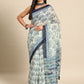 Blue Cotton Blend Printed Dabu Saree with Unstitched Blouse - Hiral Fashion | Swadesiicart