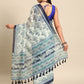 Blue Cotton Blend Printed Dabu Saree with Unstitched Blouse - Hiral Fashion | Swadesiicart