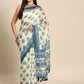 Blue Cotton Blend Printed Dabu Saree with Unstitched Blouse - Hiral Fashion | Swadesiicart