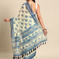 Blue Cotton Blend Printed Dabu Saree with Unstitched Blouse - Hiral Fashion | Swadesiicart