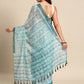 Turquoise Cotton Blend Printed Dabu Saree with Unstitched Blouse - Hiral Fashion | Swadesiicart