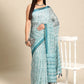 Turquoise Cotton Blend Printed Dabu Saree with Unstitched Blouse - Hiral Fashion | Swadesiicart