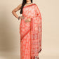 Peach Cotton Blend Printed Dabu Saree with Unstitched Blouse - Hiral Fashion | Swadesiicart