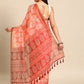 Peach Cotton Blend Printed Dabu Saree with Unstitched Blouse - Hiral Fashion | Swadesiicart