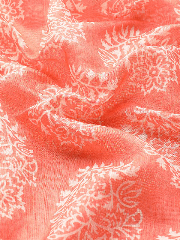 Peach Cotton Blend Printed Dabu Saree with Unstitched Blouse - Hiral Fashion | Swadesiicart
