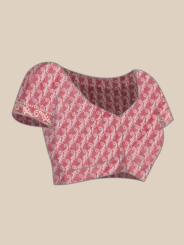 Peach Cotton Blend Printed Dabu Saree with Unstitched Blouse - Hiral Fashion | Swadesiicart