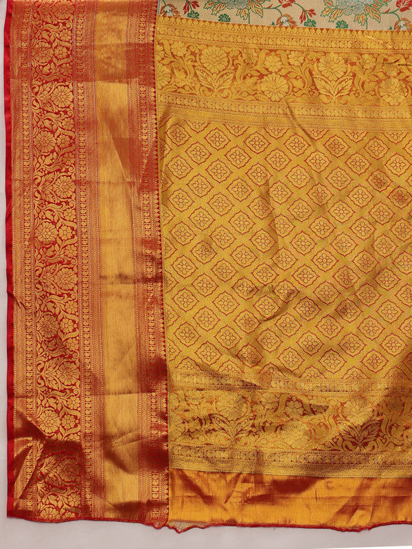 Gray Pure Silk Woven Zari Design Floral Saree with Unstitched Blouse - Hiral Fashion | Swadesiicart