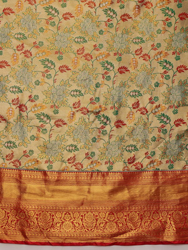 Gray Pure Silk Woven Zari Design Floral Saree with Unstitched Blouse - Hiral Fashion | Swadesiicart