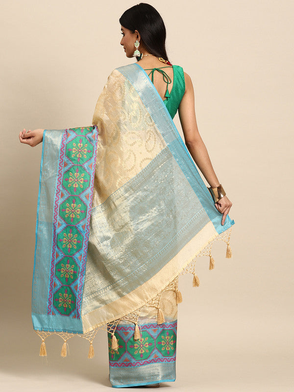 Beige Silk Blend Woven Zari Design Paisley Saree with Unstitched Blouse - Hiral Fashion | Swadesiicart
