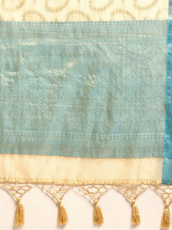 Beige Silk Blend Woven Zari Design Paisley Saree with Unstitched Blouse - Hiral Fashion | Swadesiicart