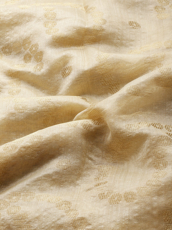 Beige Silk Blend Woven Zari Design Paisley Saree with Unstitched Blouse - Hiral Fashion | Swadesiicart