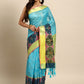 Blue Silk Blend Woven Zari Design Geomatric Saree with Unstitched Blouse - Hiral Fashion | Swadesiicart
