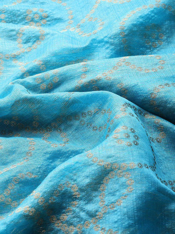 Blue Silk Blend Woven Zari Design Geomatric Saree with Unstitched Blouse - Hiral Fashion | Swadesiicart