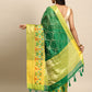 Green Silk Blend Woven Zari Design Striped Saree with Unstitched Blouse - Hiral Fashion | Swadesiicart
