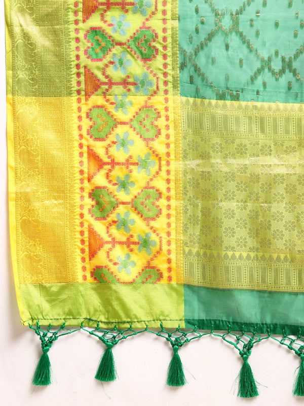 Green Silk Blend Woven Zari Design Striped Saree with Unstitched Blouse - Hiral Fashion | Swadesiicart