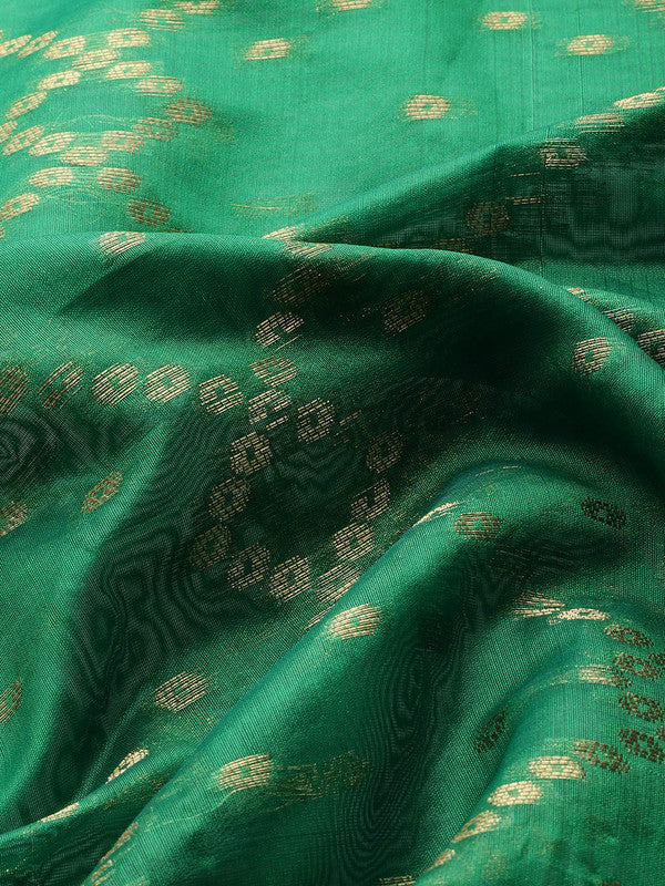Green Silk Blend Woven Zari Design Striped Saree with Unstitched Blouse - Hiral Fashion | Swadesiicart