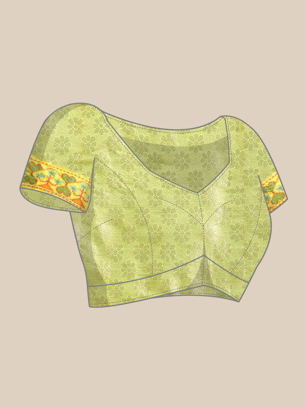 Green Silk Blend Woven Zari Design Striped Saree with Unstitched Blouse - Hiral Fashion | Swadesiicart