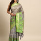 Gray Silk Blend Woven Zari Design Geomatric Saree with Unstitched Blouse - Hiral Fashion | Swadesiicart