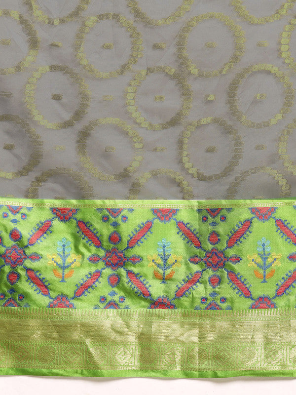 Gray Silk Blend Woven Zari Design Geomatric Saree with Unstitched Blouse - Hiral Fashion | Swadesiicart