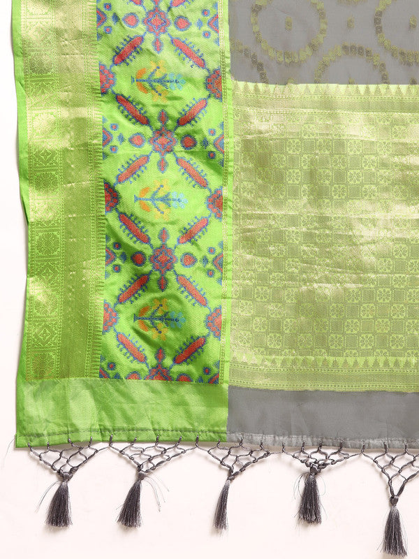 Gray Silk Blend Woven Zari Design Geomatric Saree with Unstitched Blouse - Hiral Fashion | Swadesiicart