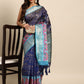 Navy Blue Silk Blend Woven Zari Design Floral Saree with Unstitched Blouse - Hiral Fashion | Swadesiicart