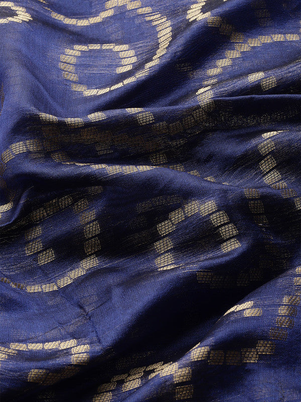 Navy Blue Silk Blend Woven Zari Design Floral Saree with Unstitched Blouse - Hiral Fashion | Swadesiicart