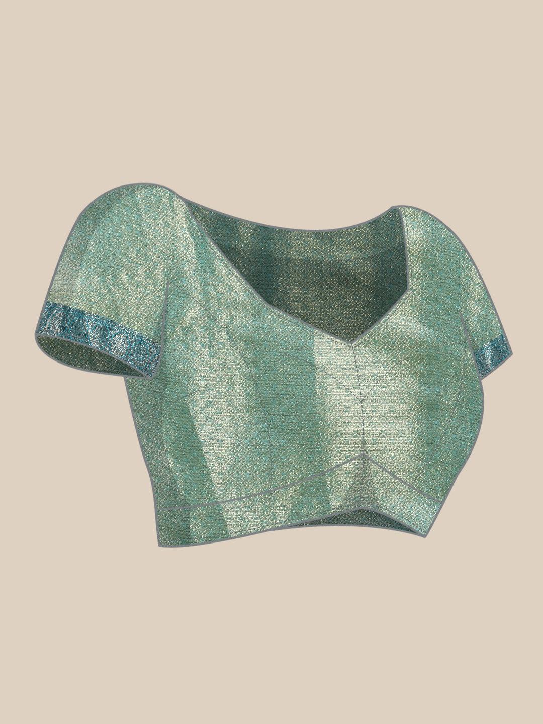 Green Silk Blend Woven Zari Design Geomatric Saree with Unstitched Blouse - Hiral Fashion | Swadesiicart