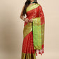 Red Silk Blend Woven Zari Design Striped Saree with Unstitched Blouse - Hiral Fashion | Swadesiicart