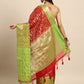 Red Silk Blend Woven Zari Design Striped Saree with Unstitched Blouse - Hiral Fashion | Swadesiicart