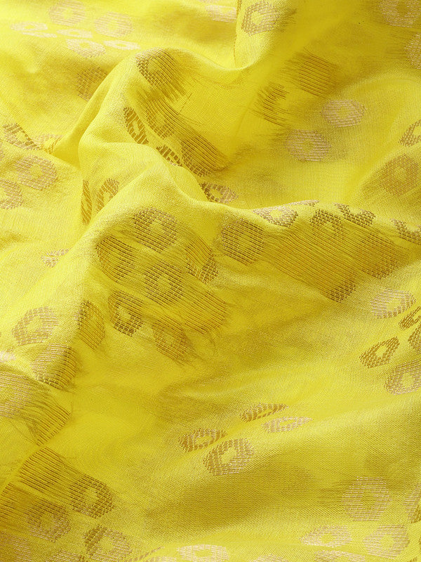 Yellow Silk Blend Woven Zari Design Geomatric Saree with Unstitched Blouse - Hiral Fashion | Swadesiicart