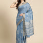 Blue Silk Blend Digital Print Floral Saree with Unstitched Blouse - Hiral Fashion | Swadesiicart