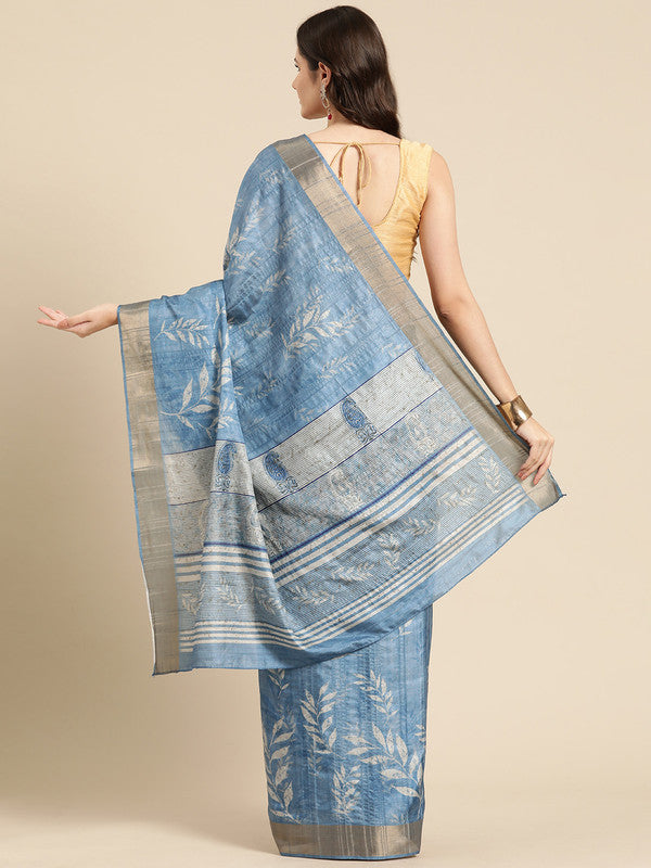 Blue Silk Blend Digital Print Floral Saree with Unstitched Blouse - Hiral Fashion | Swadesiicart