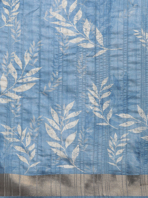 Blue Silk Blend Digital Print Floral Saree with Unstitched Blouse - Hiral Fashion | Swadesiicart