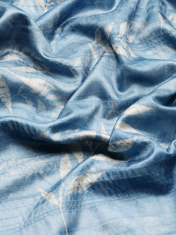 Blue Silk Blend Digital Print Floral Saree with Unstitched Blouse - Hiral Fashion | Swadesiicart