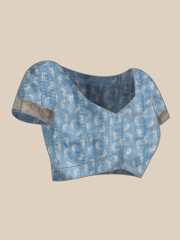Blue Silk Blend Digital Print Floral Saree with Unstitched Blouse - Hiral Fashion | Swadesiicart