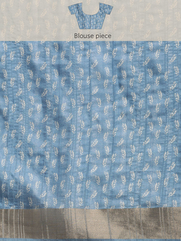 Blue Silk Blend Digital Print Floral Saree with Unstitched Blouse - Hiral Fashion | Swadesiicart