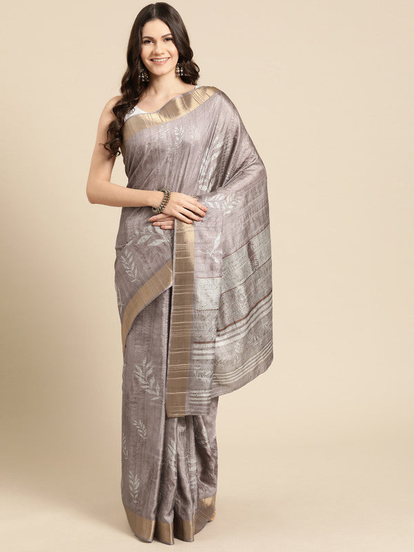 Brown Silk Blend Digital Print Floral Saree with Unstitched Blouse - Hiral Fashion | Swadesiicart