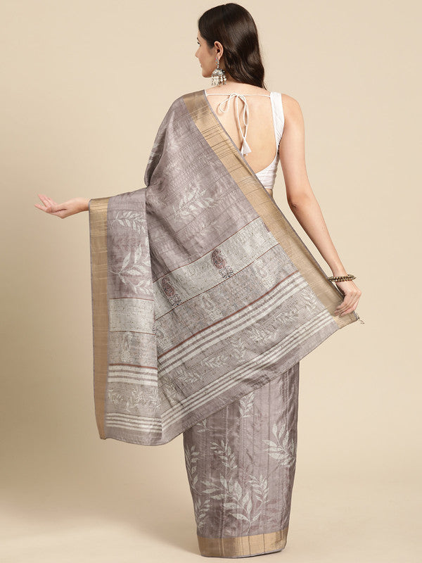Brown Silk Blend Digital Print Floral Saree with Unstitched Blouse - Hiral Fashion | Swadesiicart