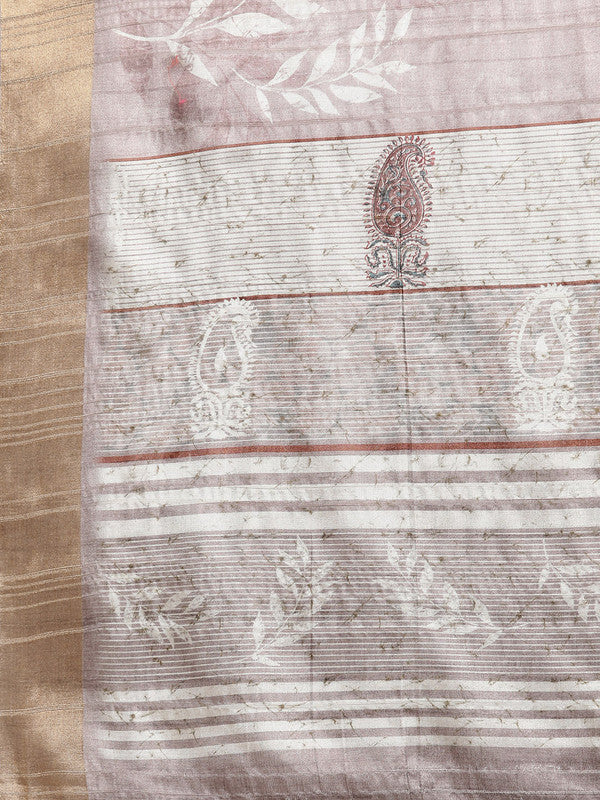 Brown Silk Blend Digital Print Floral Saree with Unstitched Blouse - Hiral Fashion | Swadesiicart