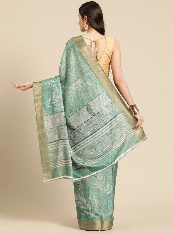 Green Silk Blend Digital Print Floral Saree with Unstitched Blouse - Hiral Fashion | Swadesiicart