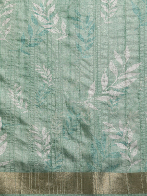 Green Silk Blend Digital Print Floral Saree with Unstitched Blouse - Hiral Fashion | Swadesiicart
