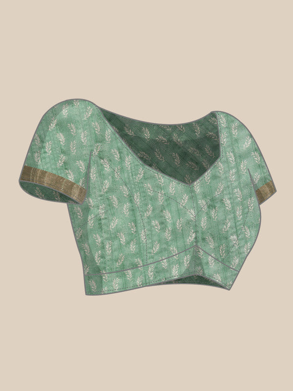Green Silk Blend Digital Print Floral Saree with Unstitched Blouse - Hiral Fashion | Swadesiicart