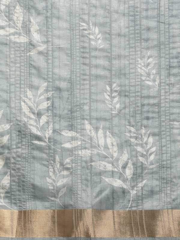 Gray Silk Blend Digital Print Floral Saree with Unstitched Blouse - Hiral Fashion | Swadesiicart